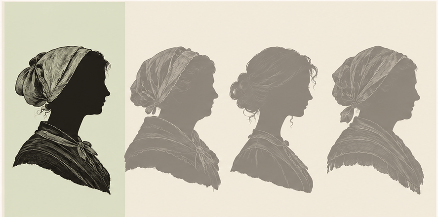 Four women's silhouettes. The first is higlighted by means of a green background.